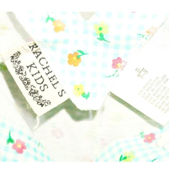 Vintage Rachel’s Kids Girls Floral Gingham Romper  S 7/8 Green Criss Cross Back - Picture 4 of 5